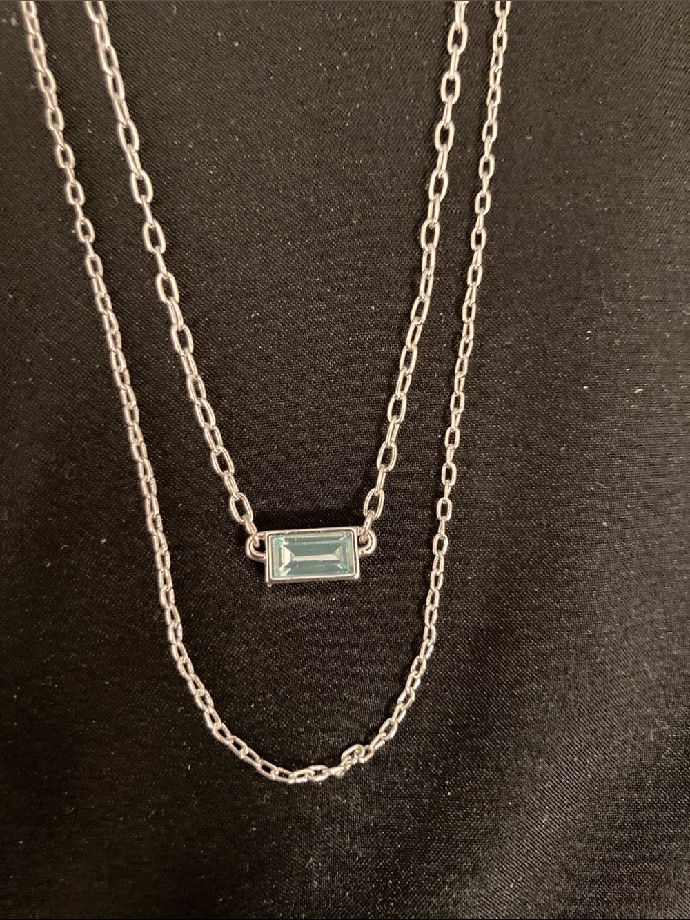 Lauren Conrad Silver Tone Layered Necklace with Light Blue Baguette Crystal